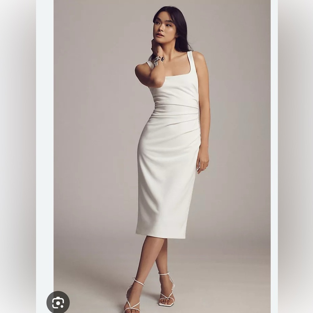 BHLDN Andie Square-Neck Stretch Crepe Midi Dress - White | Women's Size 2|bridal